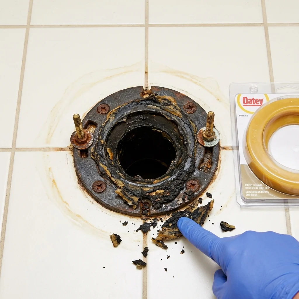 Failed wax ring showing water seepage at the base of a toilet in a Antlers, OK home